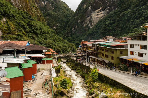 The village of Machu Picchu at the base of the mountain.